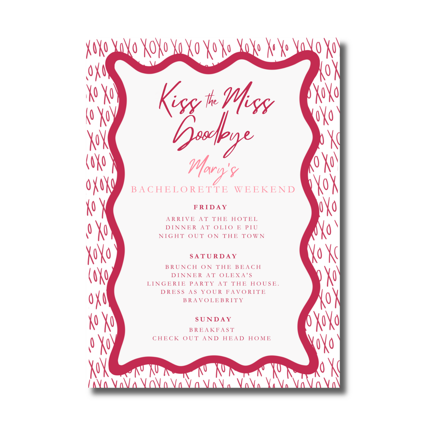 XO Bachelorette Itinerary