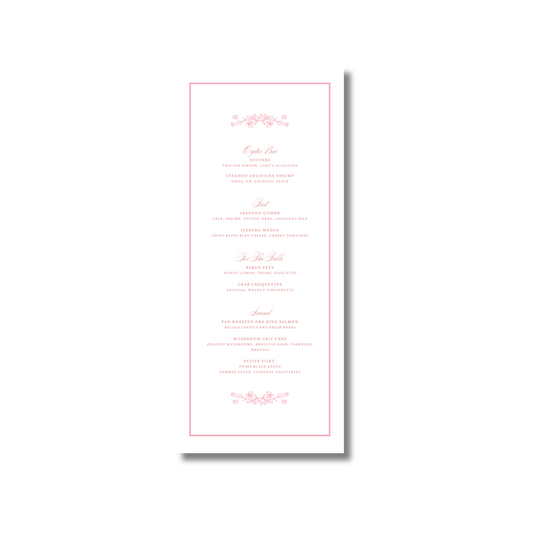 Pretty in Pink Dinner Menu