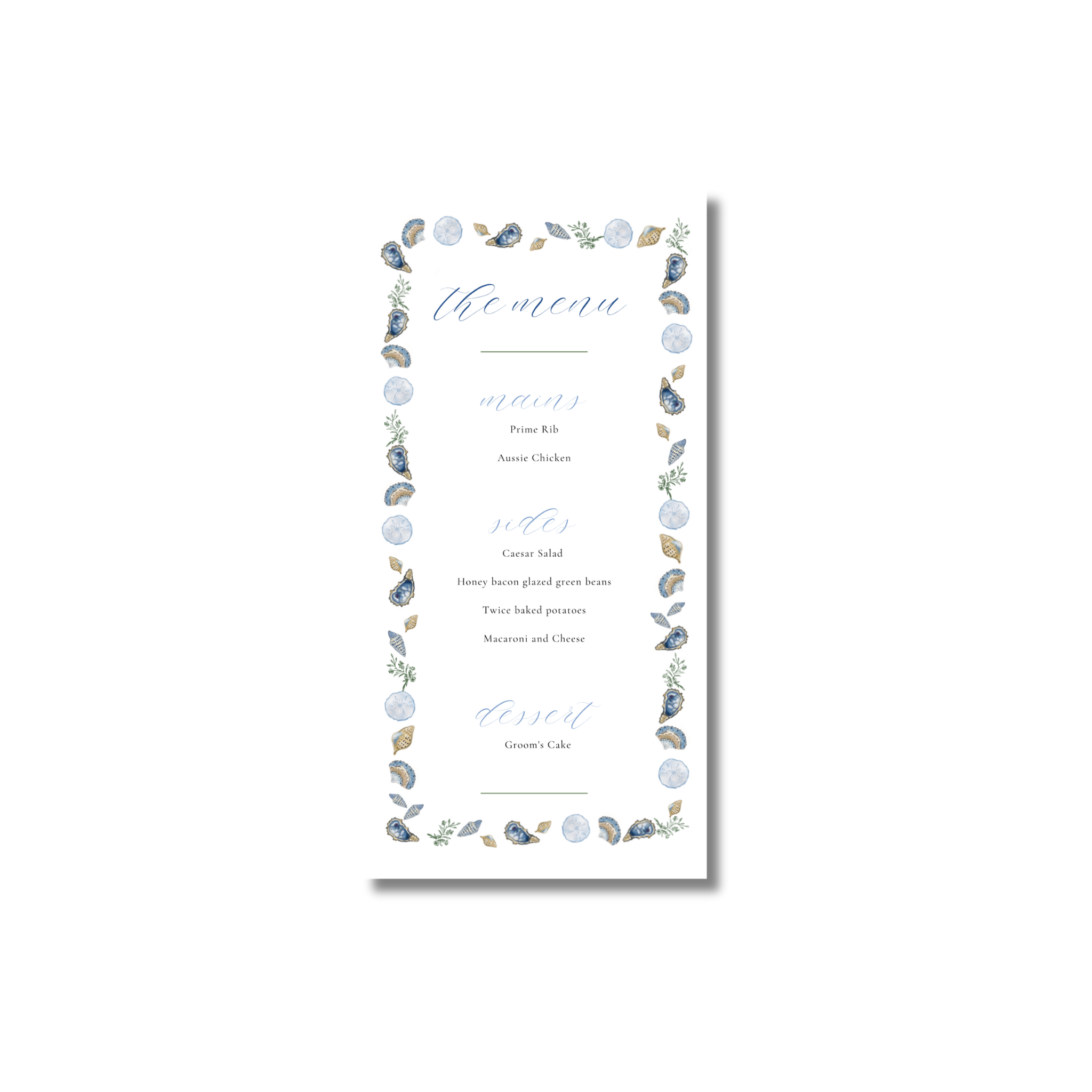 Shells Printable Menu Coastal Shells Dinner Menu – Stiles Select